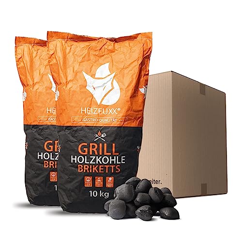 HEIZFUXX Grillholzkohlebriketts Kohle Hartholz BBQ Gastro Restaurant Grill Smoker Steakhouse Brikett Profi Premium 10kg x 2 Sack 20kg / 1 Karton Paligo von HEIZFUXX