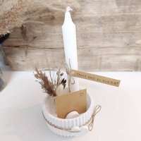 Kerzenschale Mit Riffel, Geschenk Set Kerzenständer Und Kerze Trockenblumen Im Glas, Herzanhänger Fotohalter in Herzform 4 Teile von HEJGESCHENKE