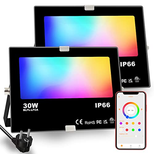 HEKEE Rgb Led Strahler Außen, Farbwechsel 30W, DIY-Blitzmodus, RGBW Led Fluter, Timer, Bluetooth IP66 wasserdicht… von HEKEE