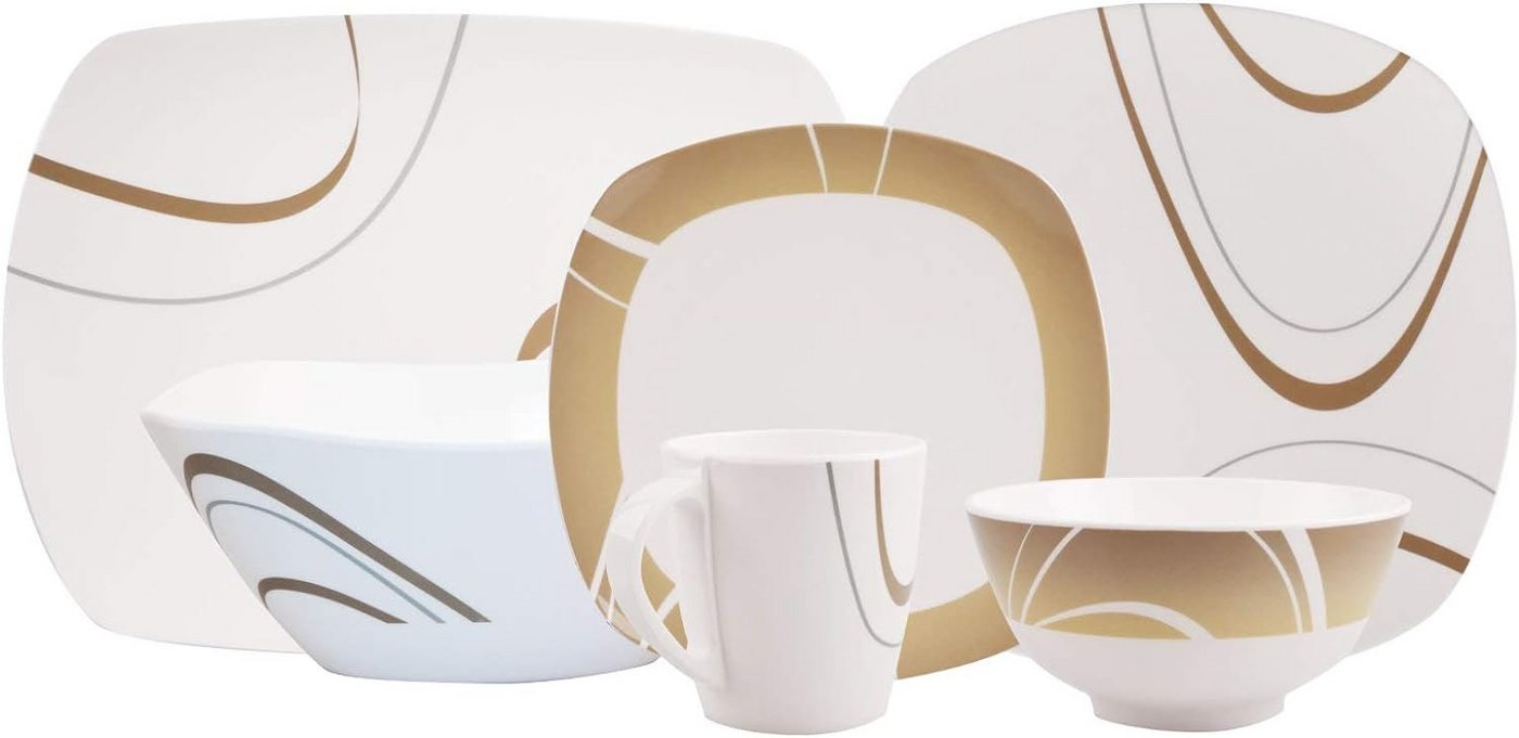 HEKERS Geschirr-Set 100% Melamin-Geschirr (6-26teilig) Cappuccino elfenbeinweiss/braun, 18 teilig - 4 Personen, Geschirr-Set, Tafelgeschirr, Campinggeschirr, Spülmaschinenfest von HEKERS