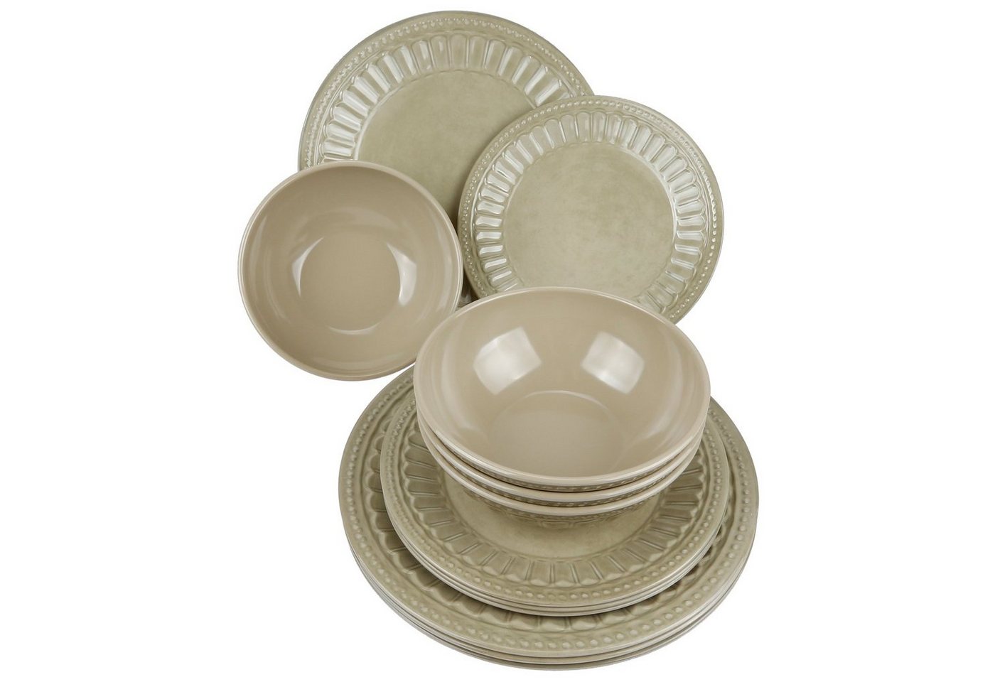 HEKERS Geschirr-Set Camping-Geschirr Set Melamin 1-4 P., BPA-Frei - Vintage Stil in Beige, 4 Personen - 12-teilig von HEKERS