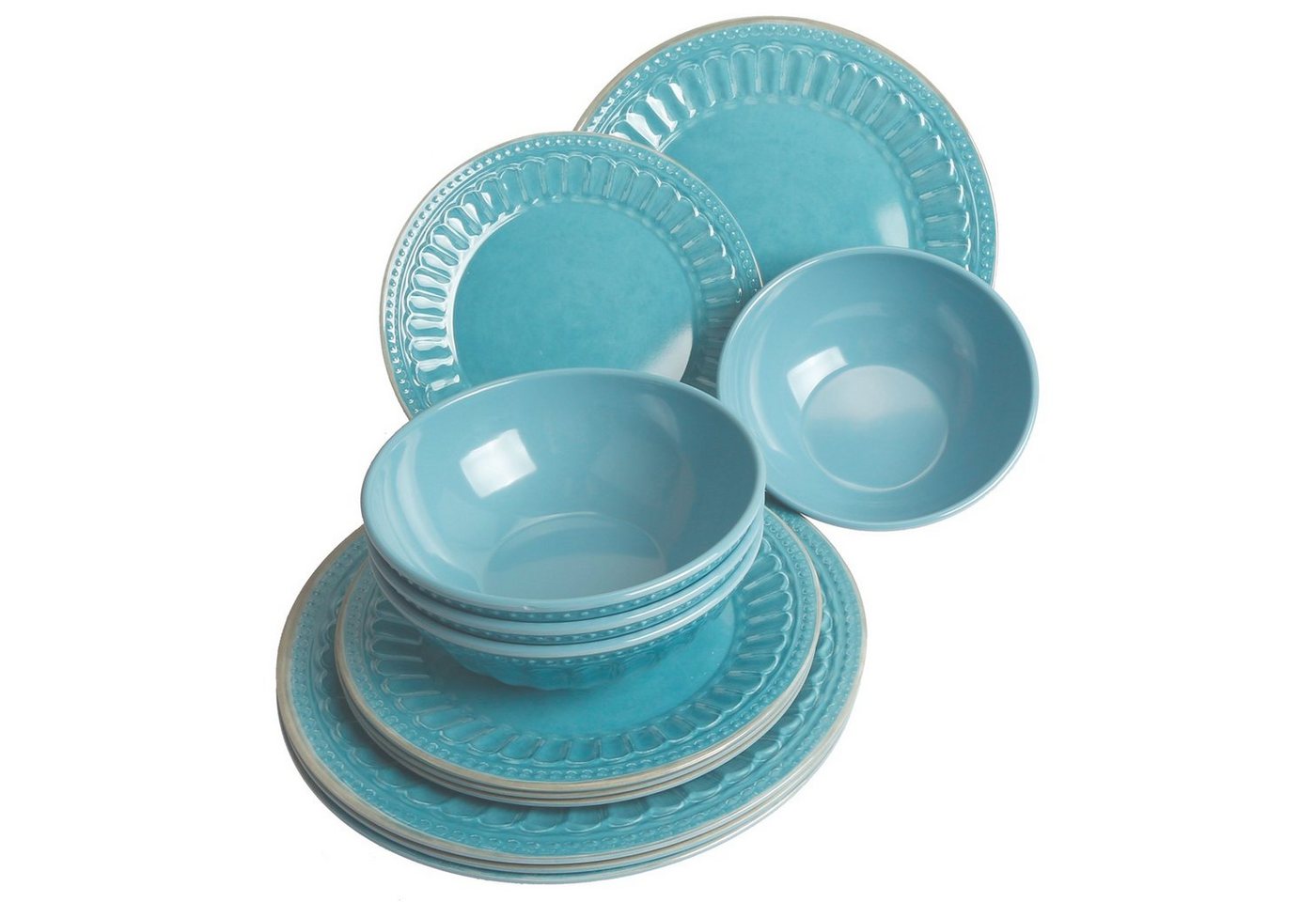 HEKERS Geschirr-Set Camping-Geschirr Set Melamin 1-4 P., BPA-Frei - Vintage Stil in Blau (12-tlg) von HEKERS