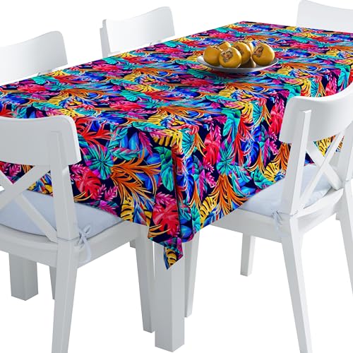 HEKO PANELS Tischdecke 140 x 250 cm Abwaschbar Tischtuch Gartentischdecke Fleckschutz Wasserabweisend Tafeldecke Bunte Tropische Blätter von HEKO PANELS