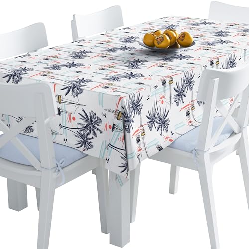 HEKO PANELS Tischdecke Wasserabweisend Abwaschbar 140 x 110 cm Tischtuch Outdoor Gartentischdecke Fleckschutz Tafeldecke Palmen Segelboote von HEKO PANELS