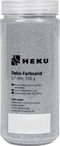 HEKU Hochwertiger silberner Dekosand (ca. 750g) Feine Körnung (0,1-0,5mm) Wiederverschließbare Dose, Vielseitig für Deko und Bastelarbeiten, Silber von Heku