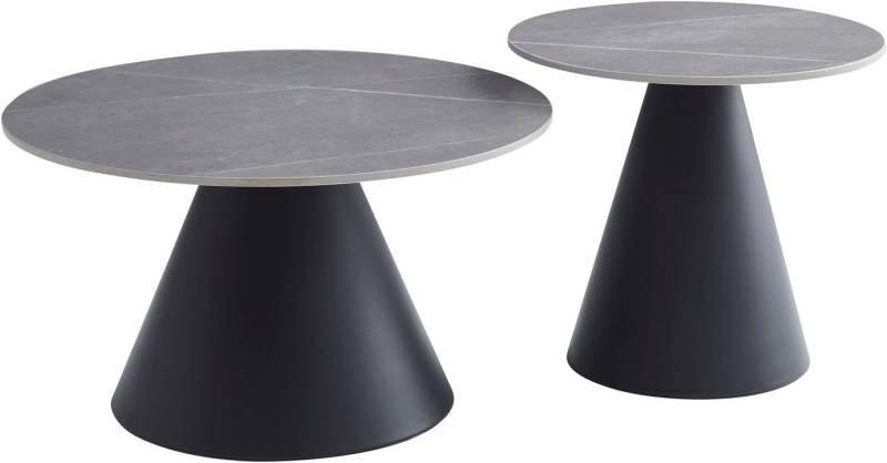 HELA Couchtisch DUSTIN (Set, 2-St), 2er Set Couchtisch, rund, Sintered Stone, Gestell kegelförmig von HELA