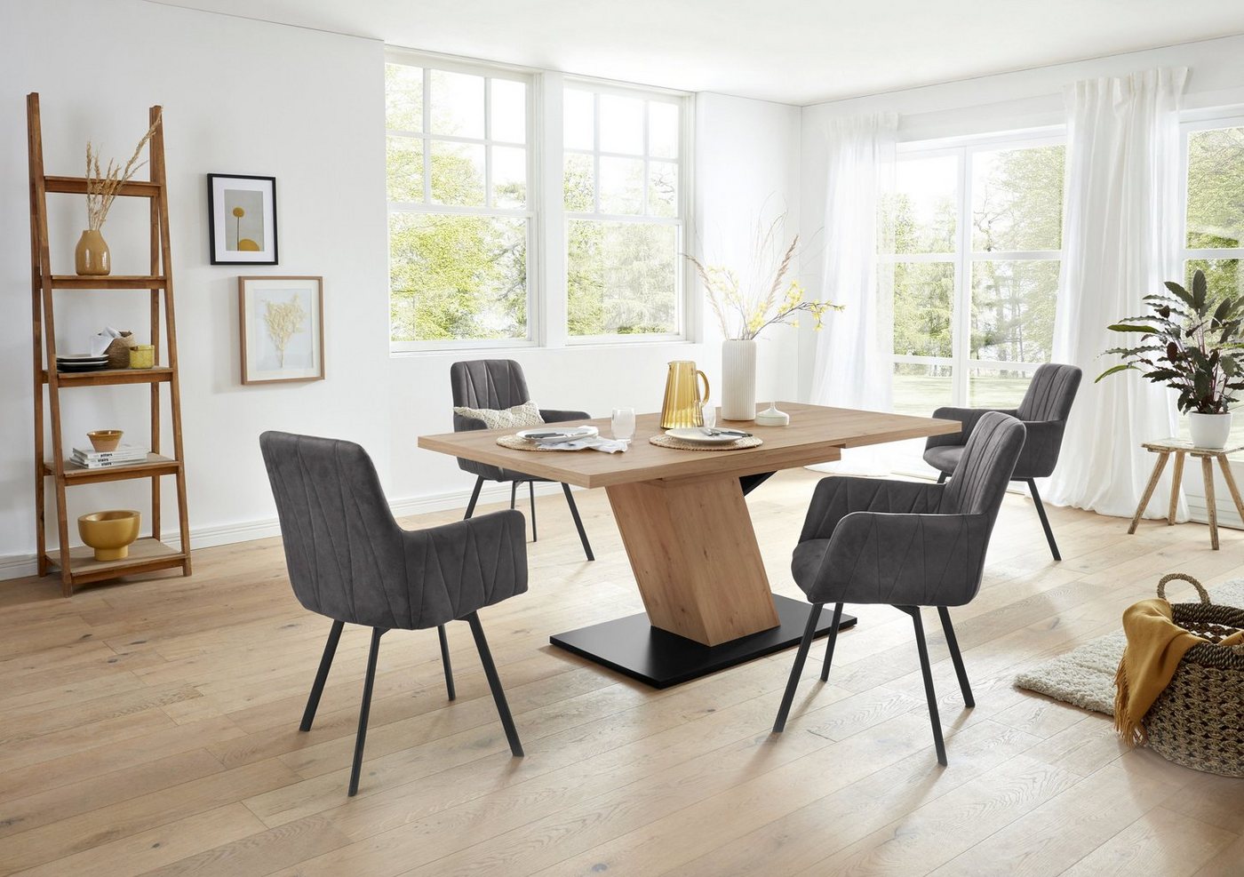 HELA Essgruppe GESA, (5-tlg., 1 Tisch / 4 Stühle), Tischplatte ausziehbar, Stuhl 360 Grad drehbar von HELA