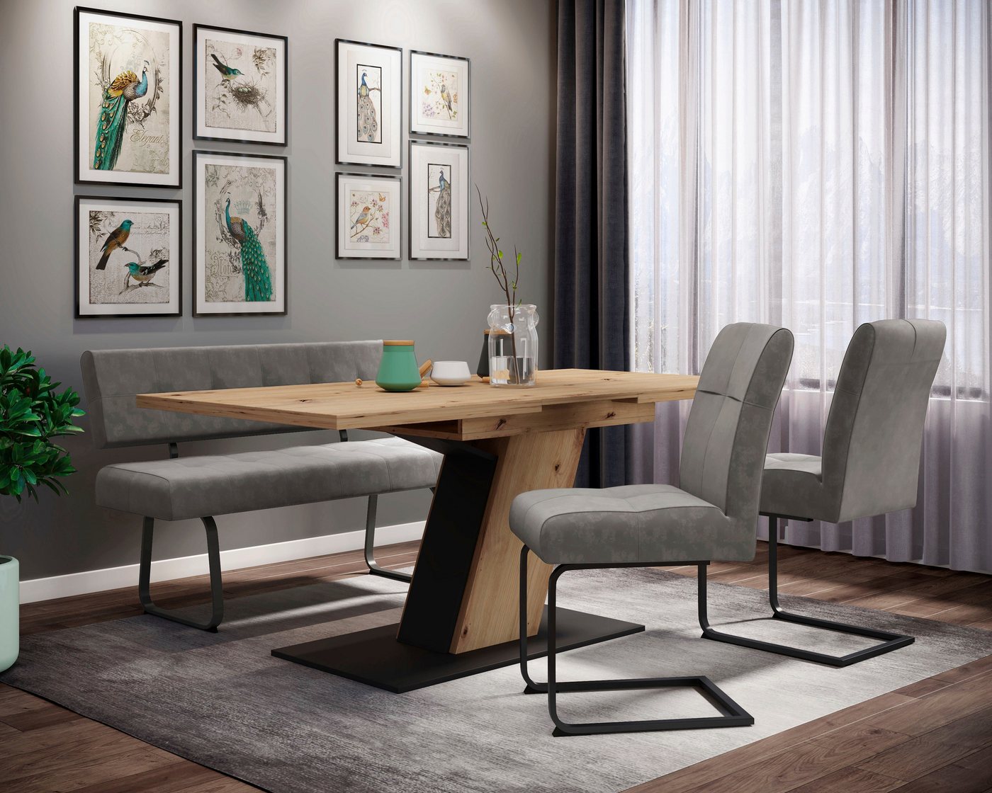 HELA Essgruppe Luise I G Tisch Sitzbank Stühle, (Set, 4-tlg), Ausziehtisch 140 - 180 cm Esszimmer Bestseller von HELA