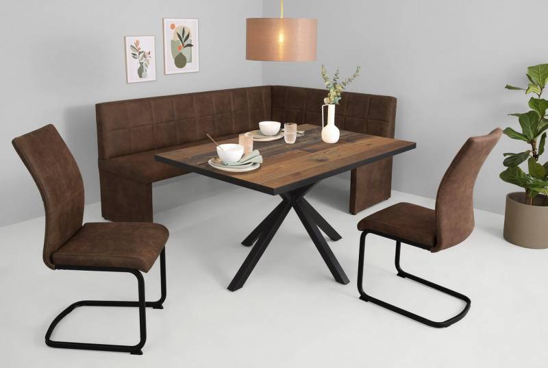 HELA Essgruppe SPREE, (4-tlg), Esstisch 140x90 cm mit Dickkante, Microfaserbezug von HELA
