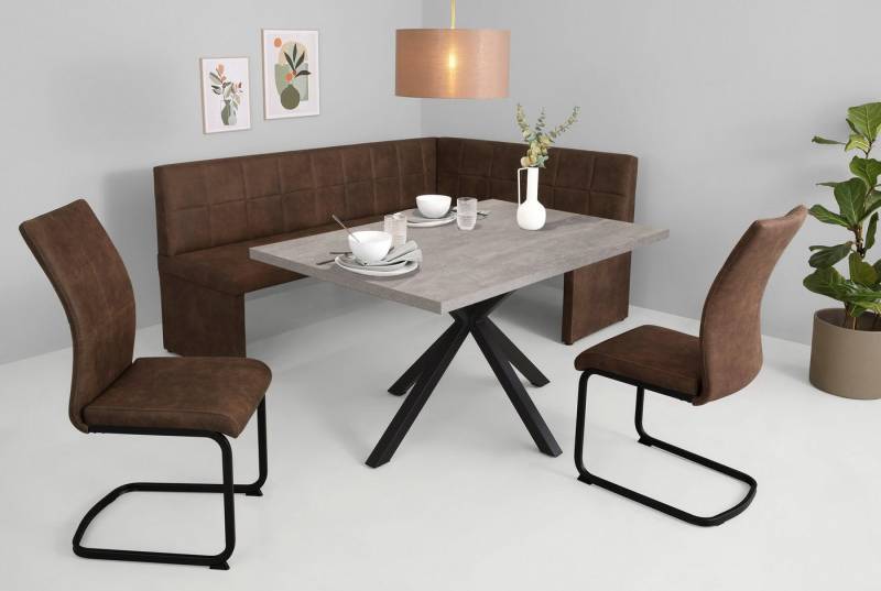 HELA Essgruppe SPREE, (4-tlg), Esstisch 140x90 cm mit Dickkante, Microfaserbezug von HELA