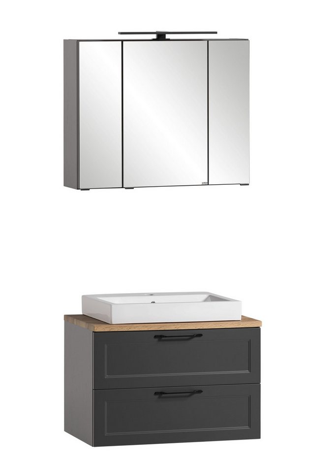 HELD MÖBEL Badezimmer-Set (2-tlg) in matt-grau, Graphit - 80x195x47cm (BxHxT), (2-tlg) von HELD MÖBEL