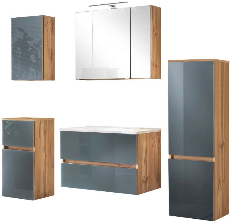 welltime Badezimmer-Set Horki, (Set, 5-St), bestehend aus Waschtisch-Set mit Midischrank, Breite 160 cm von welltime