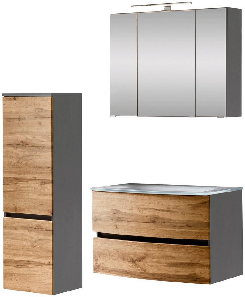 welltime Badezimmer-Set Kaunas, (Set, 3-St), bestehend aus Waschtisch-Set mit Midischrank, Breite 120 cm von welltime