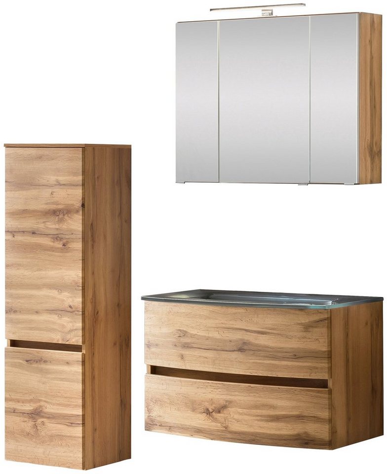 welltime Badezimmer-Set Kaunas, (Set, 3-St), bestehend aus Waschtisch-Set mit Midischrank, Breite 120 cm von welltime