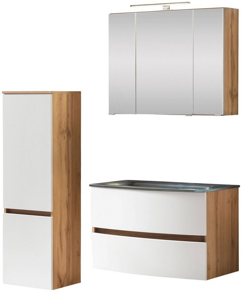 welltime Badezimmer-Set Kaunas, (Set, 3-St), bestehend aus Waschtisch-Set mit Midischrank, Breite 120 cm von welltime