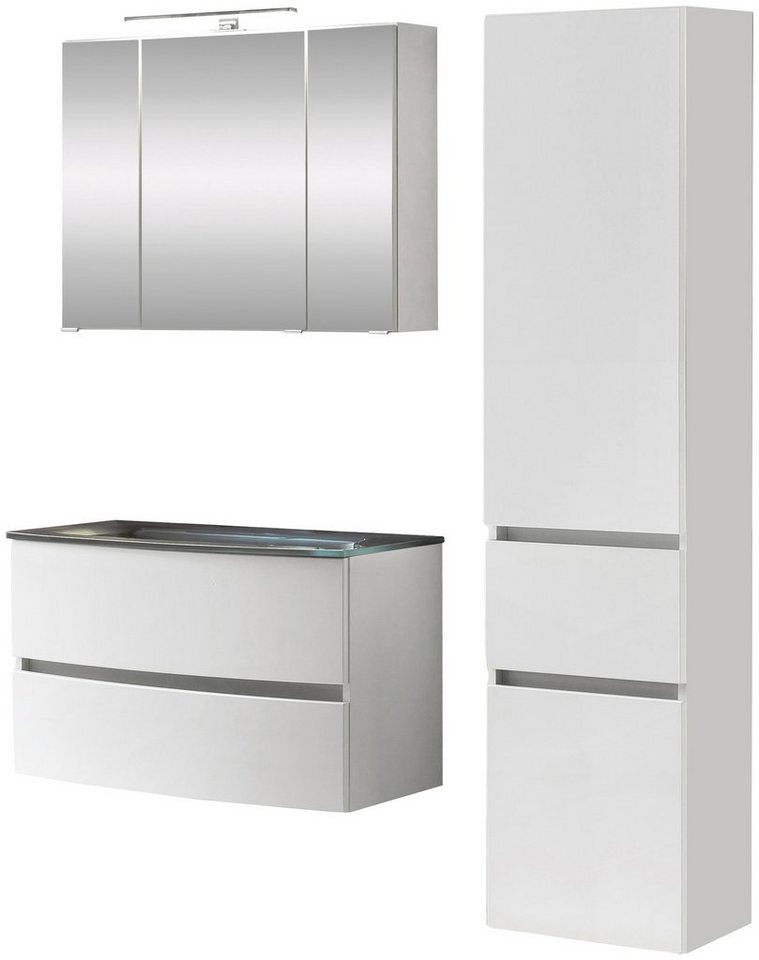welltime Badezimmer-Set Kaunas, (Set, 3-St), bestehend aus Waschtisch-Set mit Seitenschrank, Breite 120 cm von welltime