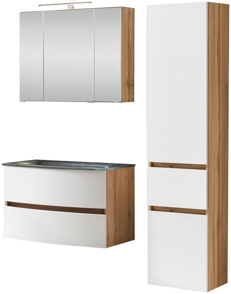 HELD MÖBEL Badezimmer-Set Kaunas, (Set, 3-St), bestehend aus Waschtisch-Set mit Seitenschrank, Breite 120 cm von HELD MÖBEL