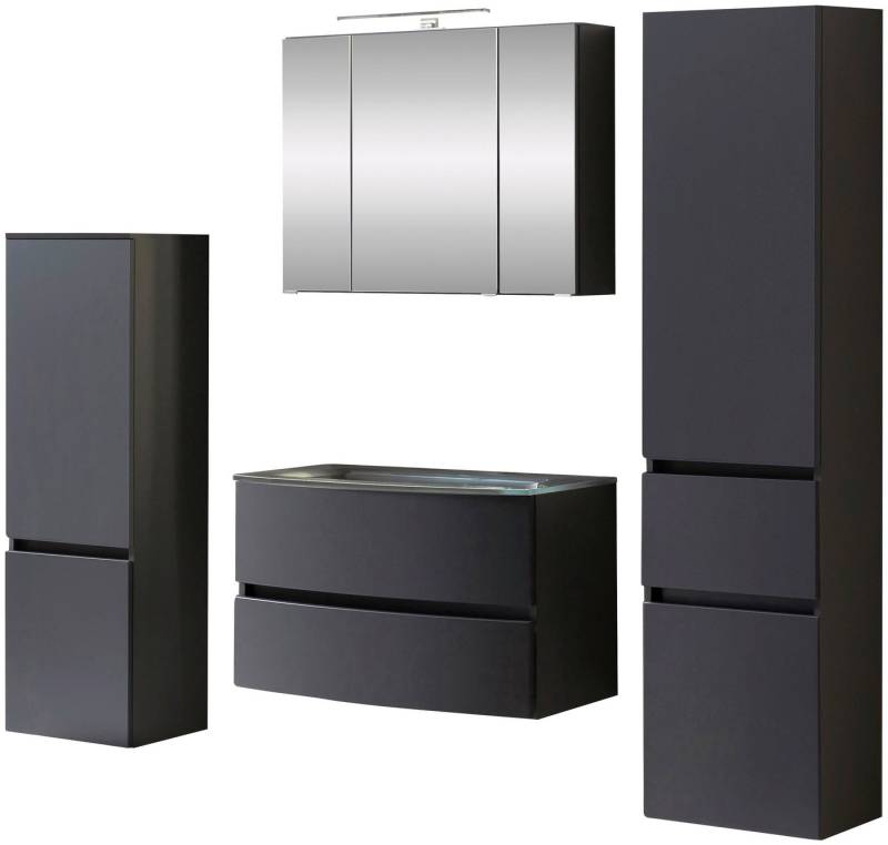 welltime Badezimmer-Set Kaunas, (Set, 4-St), Waschtisch-Set (Breite 80 cm) mit Midischrank und Seitenschrank von welltime