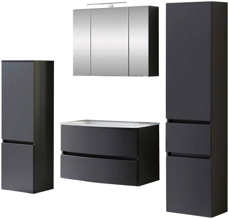 welltime Badezimmer-Set Kaunas, (Set, 4-St), Waschtisch-Set mit Midischrank und Seitenschrank, Breite 160 cm von welltime