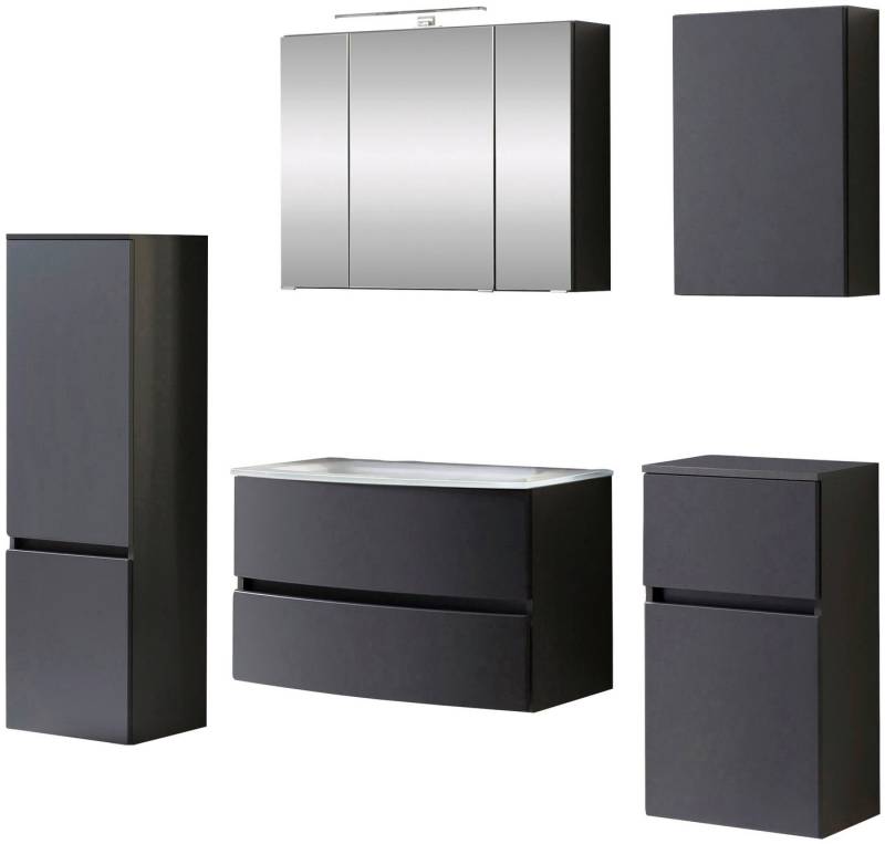 welltime Badezimmer-Set Kaunas, (Set, 5-St), bestehend aus Waschtisch-Set mit Midischrank, Breite 160 cm von welltime