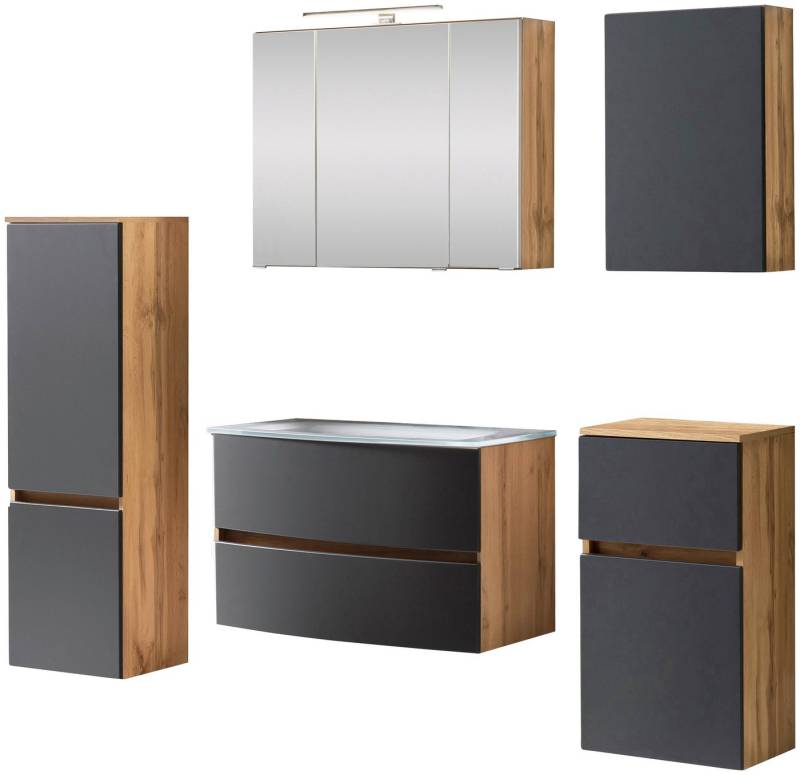 welltime Badezimmer-Set Kaunas, (Set, 5-St), bestehend aus Waschtisch-Set mit Midischrank, Breite 160 cm von welltime