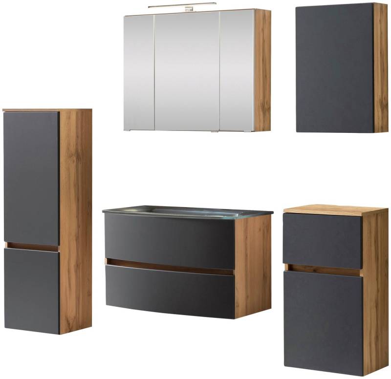 welltime Badezimmer-Set Kaunas, (Set, 5-St), bestehend aus Waschtisch-Set mit Midischrank, Breite 160 cm von welltime