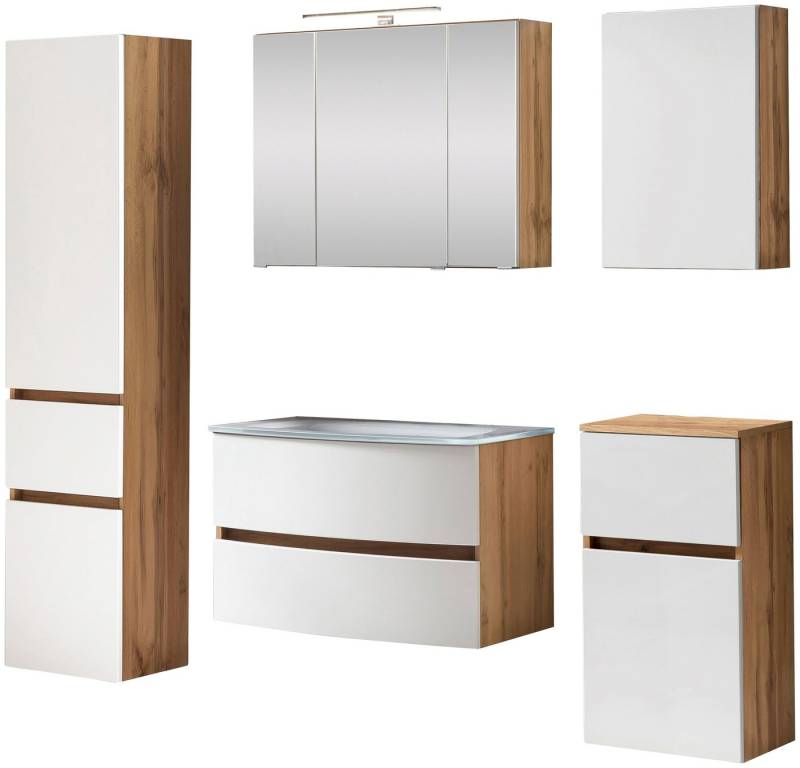 HELD MÖBEL Badezimmer-Set Kaunas, (Set, 5-St), bestehend aus Waschtisch-Set mit Seitenschrank, Breite 160 cm von HELD MÖBEL