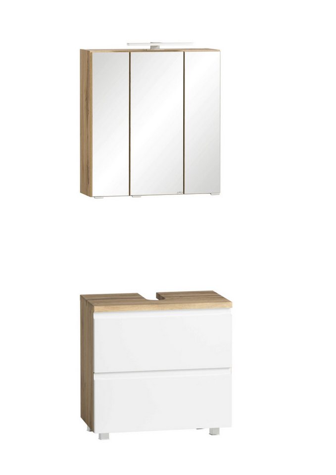 HELD MÖBEL Badmöbel-Set (2-tlg) in weiß / Wotaneiche-Dekor - 60x195x35cm (BxHxT), (2-tlg) von HELD MÖBEL