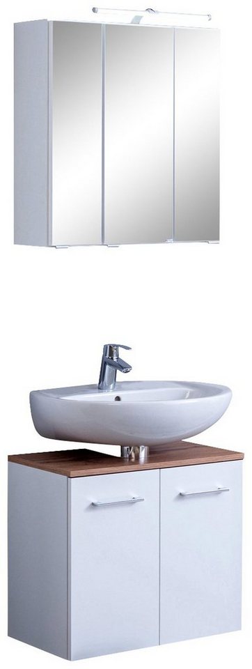 welltime Badmöbel-Set Avignon, (2-St), mit 3D-Spiegelschrank mit LED-Aufsatzleuchte von welltime