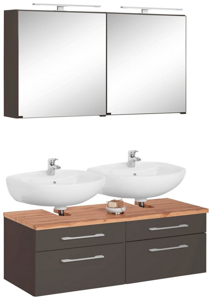 welltime Badmöbel-Set Davos, (2-St), 2 Spiegelschrank und Waschbeckenunterschrank von welltime