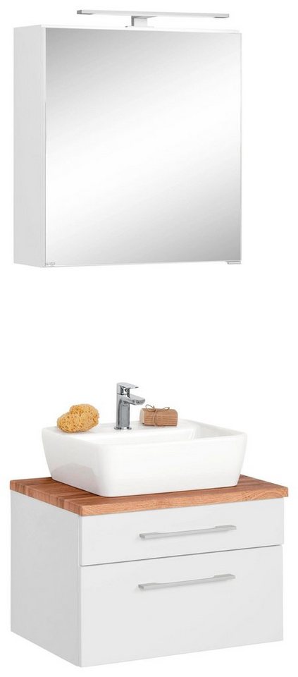 welltime Badmöbel-Set Davos, (2-St), Spiegelschrank Breite 60 cm, mit rechteckigem Waschbecken von welltime