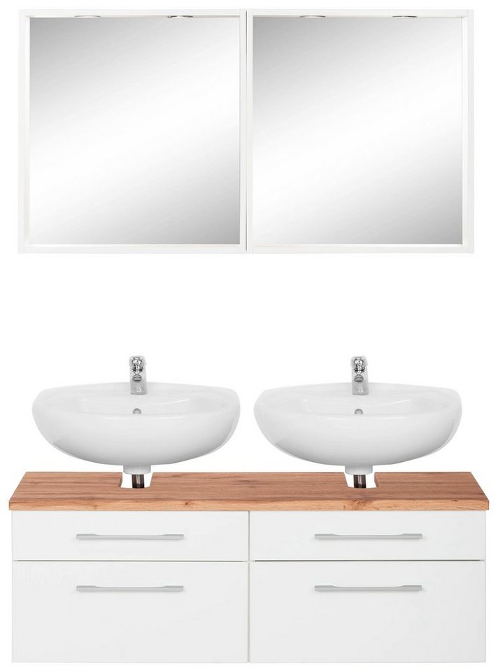 HELD MÖBEL Badmöbel-Set Davos, (3-St), 2 Spiegel inklusive Beleuchtung und Waschbeckenunterschrank von HELD MÖBEL