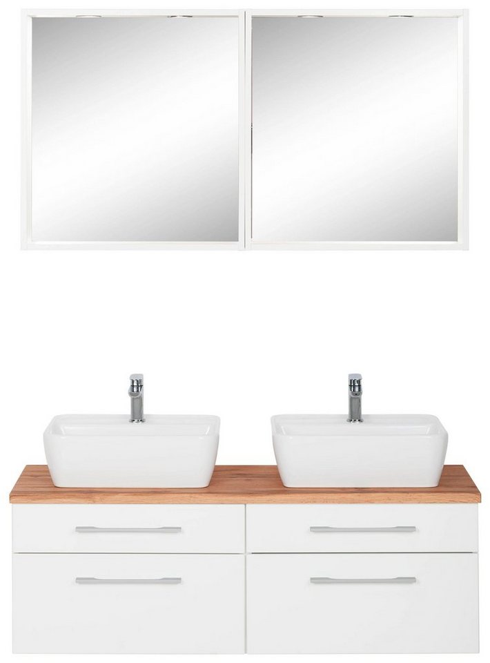 HELD MÖBEL Badmöbel-Set Davos, (3-St), 2 Spiegel mit mit 2 Touch-LED-Einbauleuchten von HELD MÖBEL