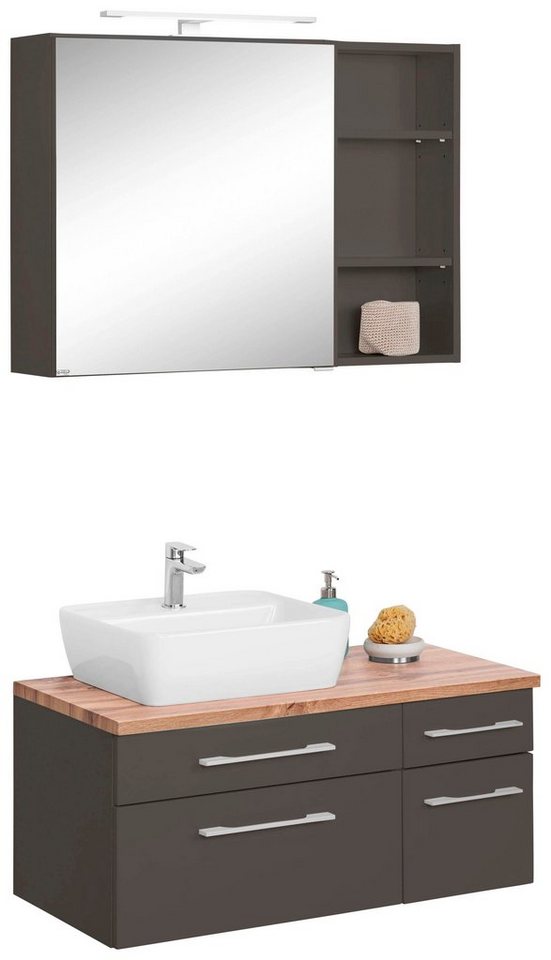 welltime Badmöbel-Set Davos, (3-St), Breite 50 cm, mit eckigem Waschbecken von welltime