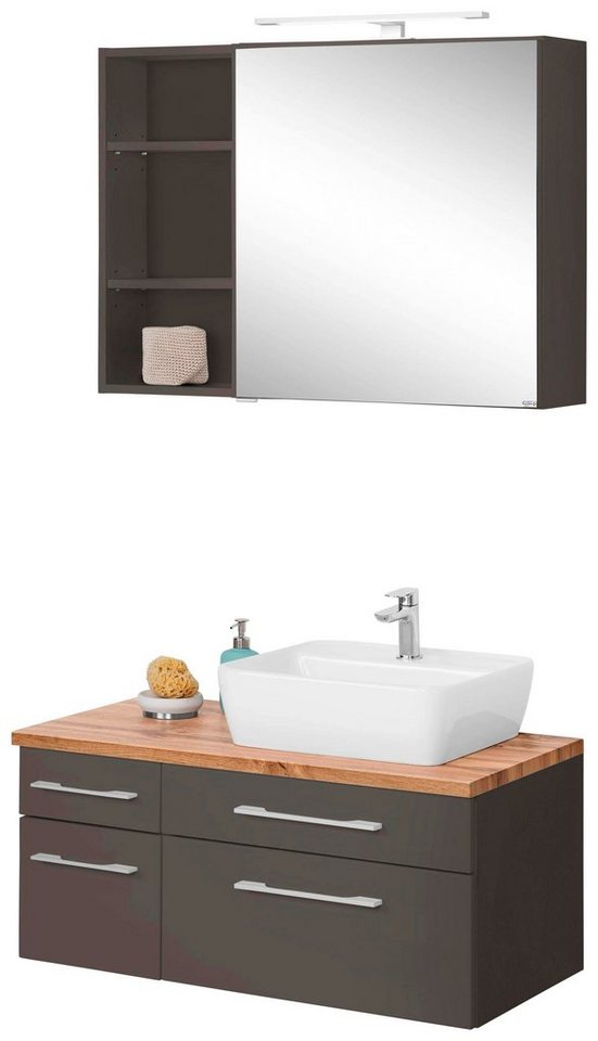 welltime Badmöbel-Set Davos, (3-St), Breite 50 cm, mit eckigem Waschbecken von welltime