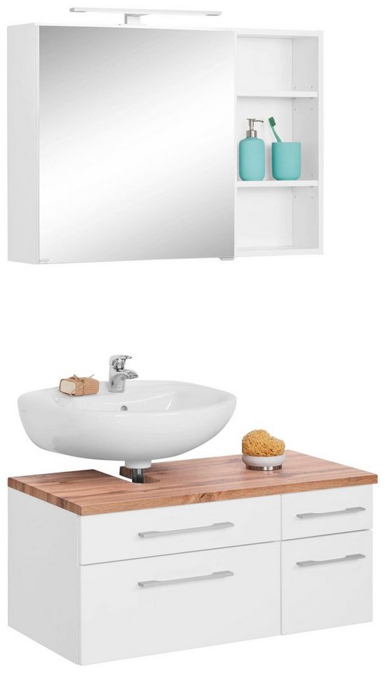 HELD MÖBEL Badmöbel-Set Davos, (3-St), Spiegelschrank, Regal und Waschbeckenunterschrank von HELD MÖBEL