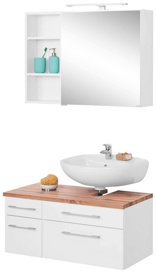 HELD MÖBEL Badmöbel-Set Davos, (3-St), Spiegelschrank, Regal und Waschbeckenunterschrank von HELD MÖBEL