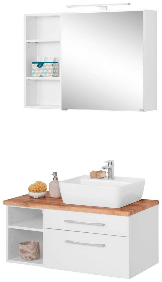 HELD MÖBEL Badmöbel-Set Davos, (3-St), Spiegelschrank, Regal und Waschtisch von HELD MÖBEL