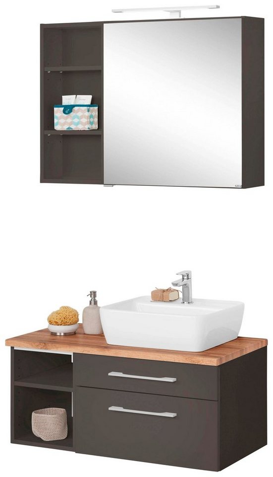 welltime Badmöbel-Set Davos, (3-St), Spiegelschrank, Regal und Waschtisch von welltime