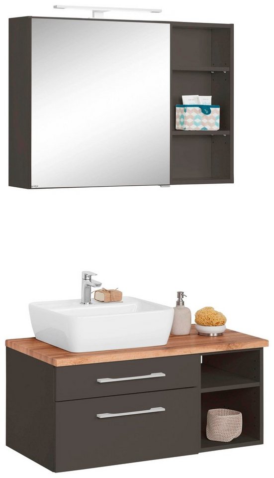 HELD MÖBEL Badmöbel-Set Davos, (3-St), Spiegelschrank, Regal und Waschtisch von HELD MÖBEL