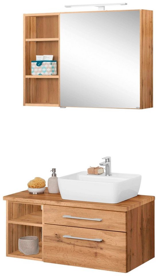 HELD MÖBEL Badmöbel-Set Davos, (3-St), Spiegelschrank, Regal und Waschtisch von HELD MÖBEL