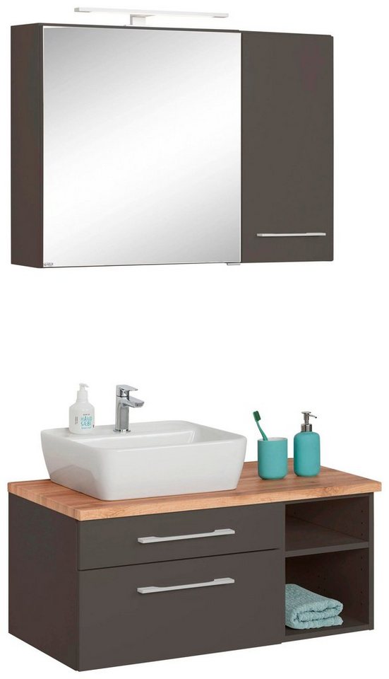 welltime Badmöbel-Set Davos, (3-St), Spiegelschrank mit extra Regal von welltime
