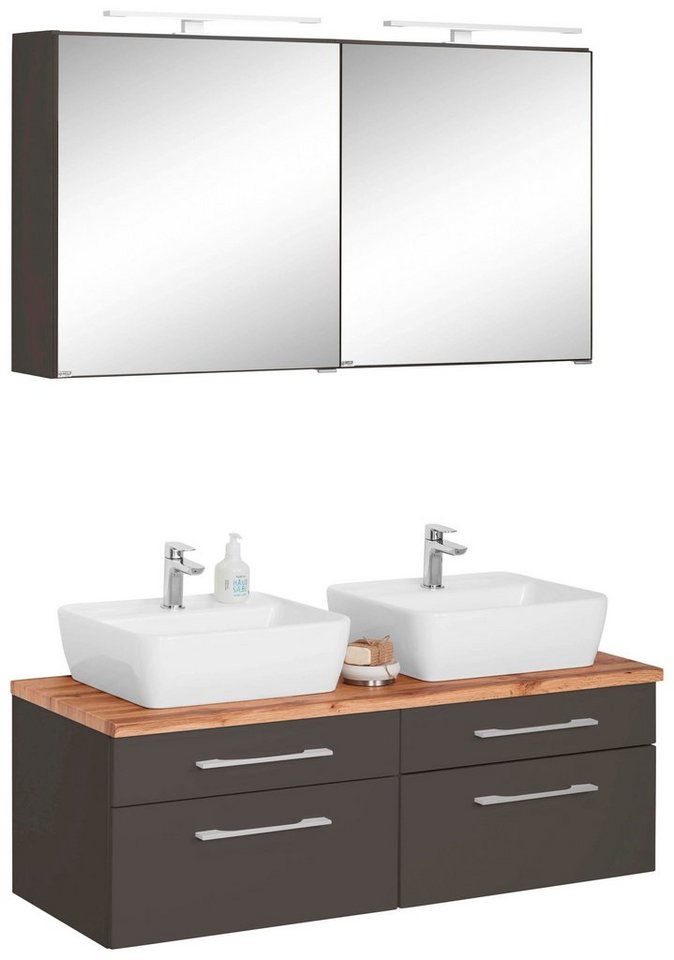 welltime Badmöbel-Set Davos, (3-St), mit 2 LED-Spiegelschränken von welltime