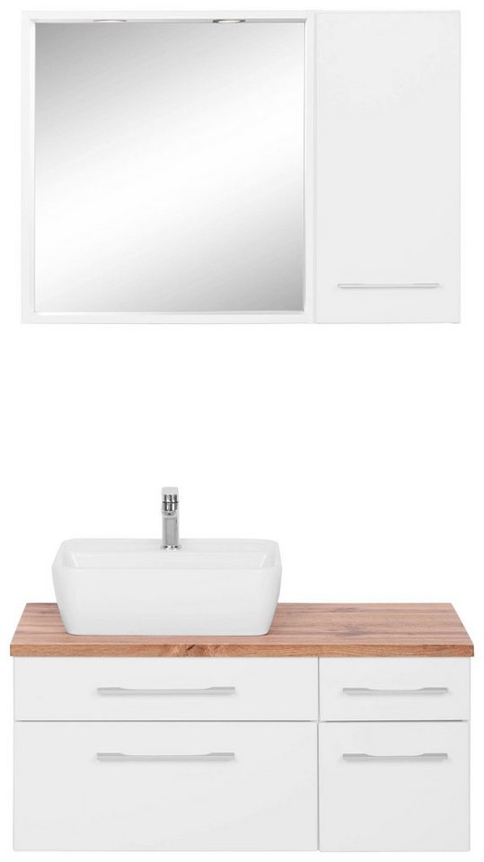 welltime Badmöbel-Set Davos, (3-St), mit 2 Touch-LED-Einbauleuchten von welltime