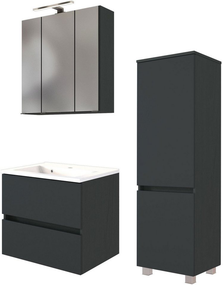 welltime Badmöbel-Set Welltime Möbel Baabe Waschtisch-Set 3tlg. oder 5tlg., (3-St), gedämpfte Scharniere und Softclose-Funktion, inklusive LED-Beleuchtung von welltime