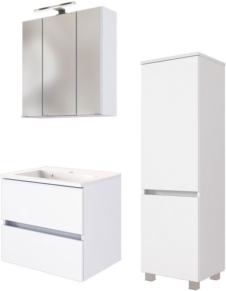 welltime Badmöbel-Set Welltime Möbel Baabe Waschtisch-Set 3tlg. oder 5tlg., (3-St), gedämpfte Scharniere und Softclose-Funktion, inklusive LED-Beleuchtung von welltime