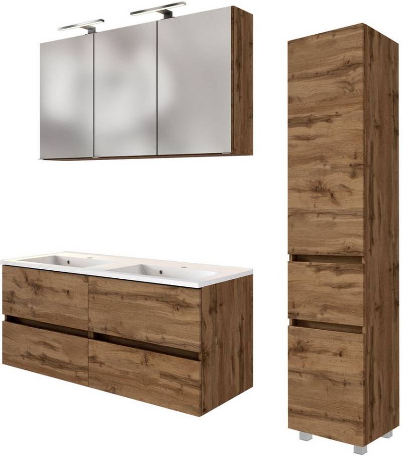 welltime Badmöbel-Set Welltime Möbel Baabe Waschtisch-Set 3tlg. oder 5tlg., (3-St), gedämpfte Scharniere und Softclose-Funktion, inklusive LED-Beleuchtung von welltime