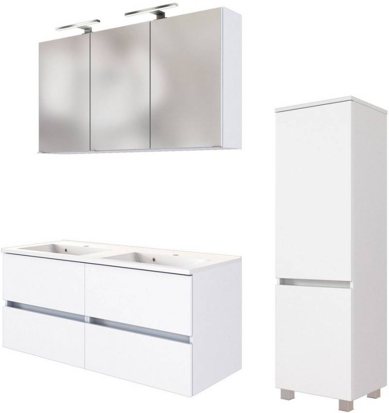 welltime Badmöbel-Set Welltime Möbel Baabe Waschtisch-Set 3tlg. oder 5tlg., (3-St), gedämpfte Scharniere und Softclose-Funktion, inklusive LED-Beleuchtung von welltime