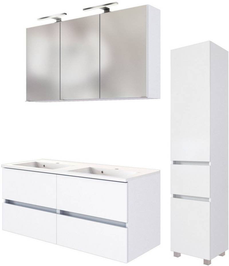 welltime Badmöbel-Set Welltime Möbel Baabe Waschtisch-Set 3tlg. oder 5tlg., (3-St), gedämpfte Scharniere und Softclose-Funktion, inklusive LED-Beleuchtung von welltime