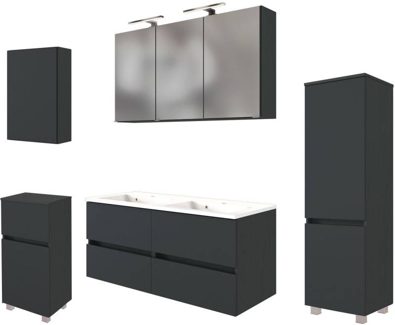 welltime Badmöbel-Set Welltime Möbel Baabe Waschtisch-Set 3tlg. oder 5tlg., (5-St), gedämpfte Scharniere und Softclose-Funktion, inklusive LED-Beleuchtung von welltime